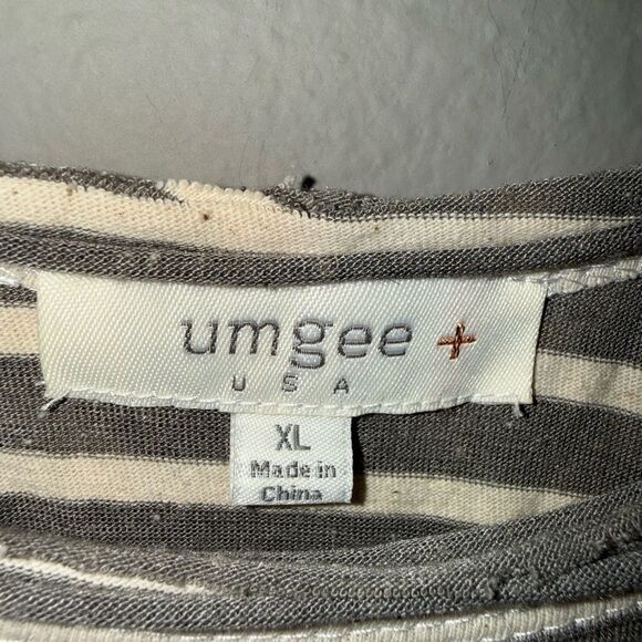 Umgee oversized striped pocket high low tee rolled sleeves grey and Cream XL #72 - Picture 3 of 7